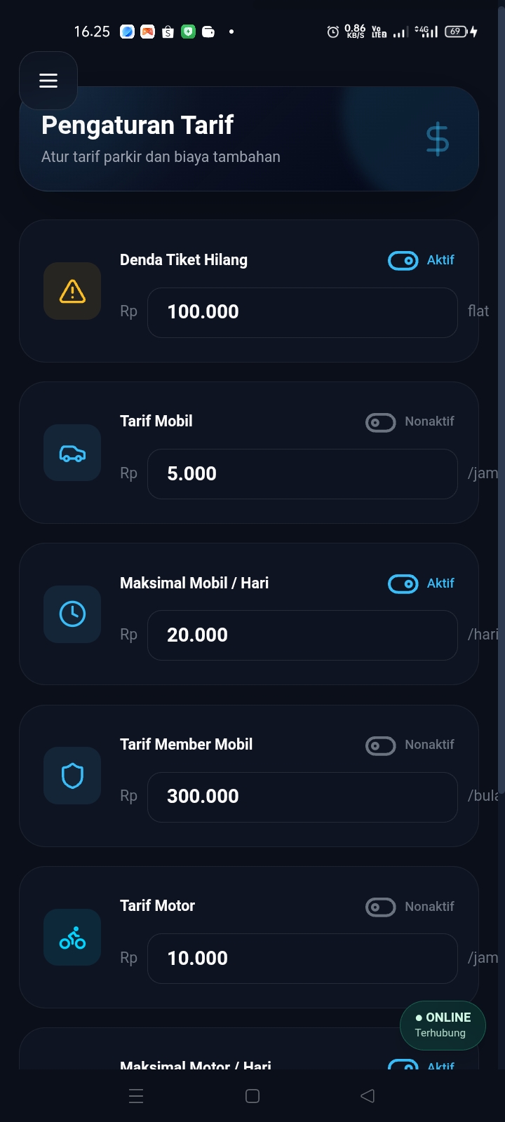 Pengaturan Tarif